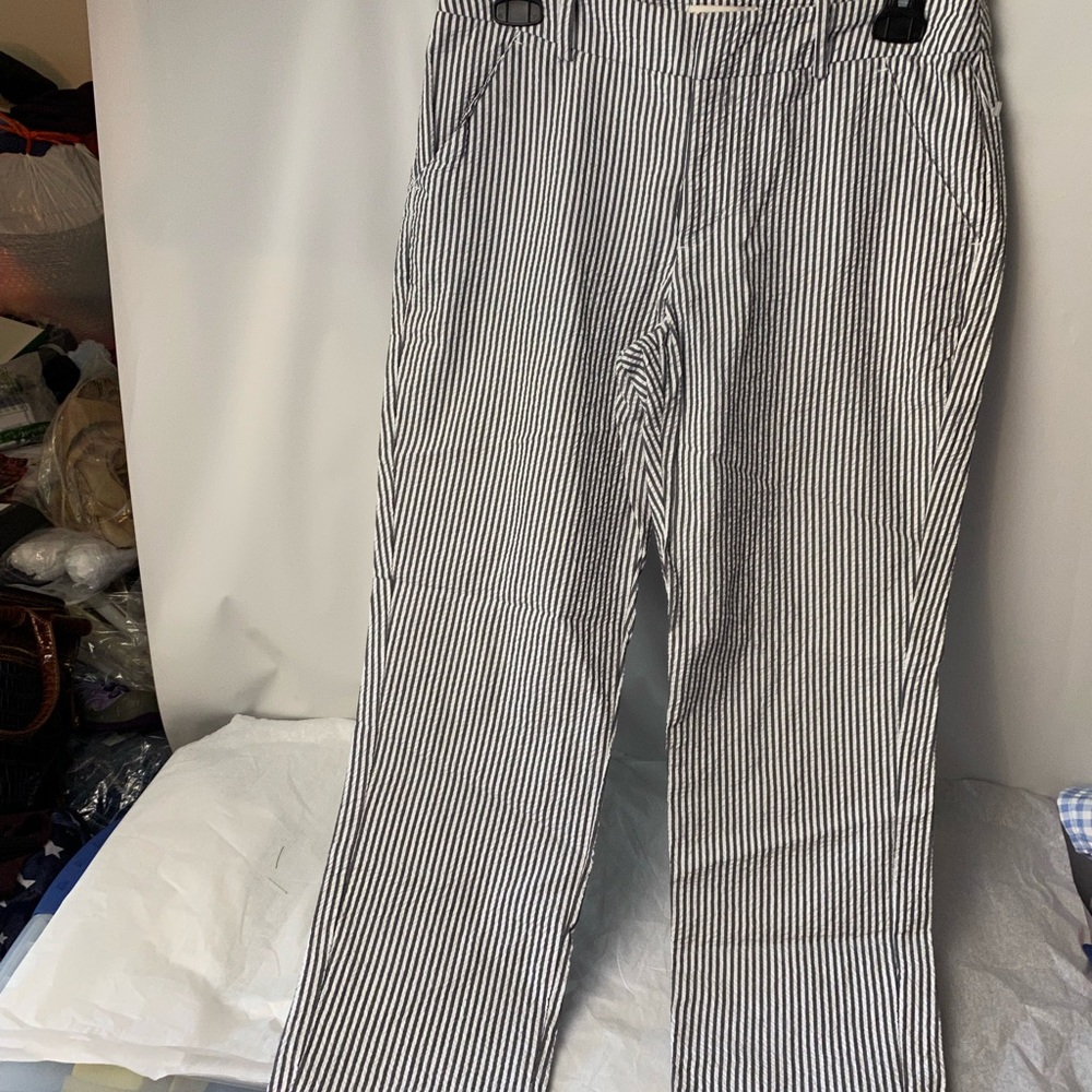 Grey and White Seersucker Capris